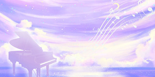 紫色唯美钢琴音符天空音乐会展板背景音乐音乐会背景